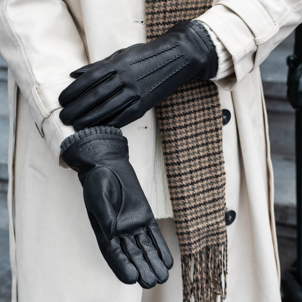 Women's Black Leather Gloves Deerskin - Wool Lining – Schwartz & von Halen®