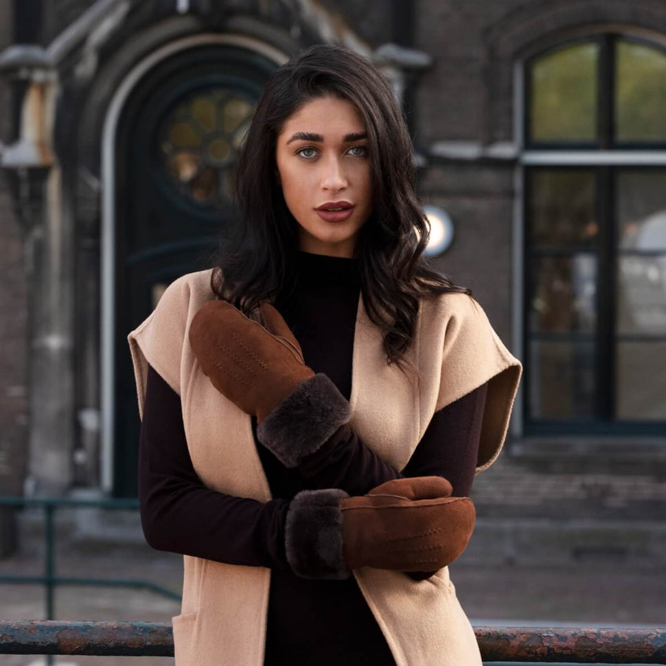 Suede Mittens Women Brown - Warm Lining - Premium Leather Gloves – Designed in Amsterdam – Schwartz & von Halen® - 9