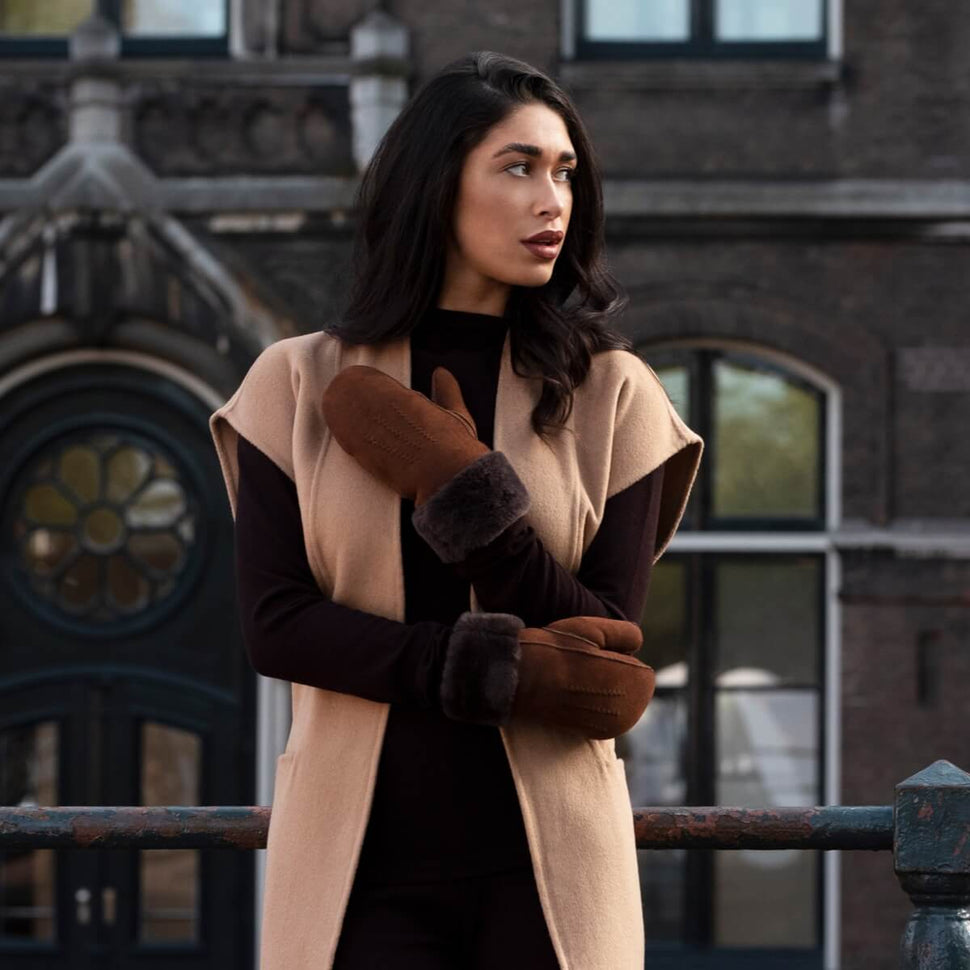 Suede Mittens Women Brown - Warm Lining - Premium Leather Gloves – Designed in Amsterdam – Schwartz & von Halen® - 10