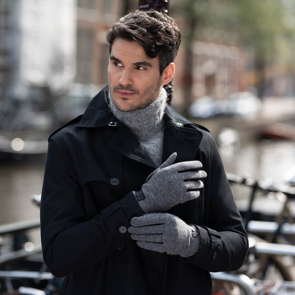 Grey Leather Gloves Wool Top - Men - Warm Lining - Premium Leather Gloves – Designed in Amsterdam – Schwartz & von Halen® - 6