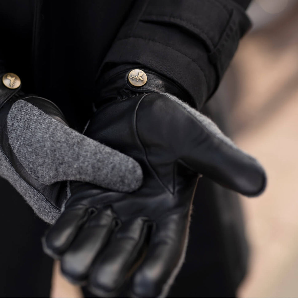 Grey Leather Gloves Wool Top - Men - Warm Lining - Premium Leather Gloves – Designed in Amsterdam – Schwartz & von Halen® - 7