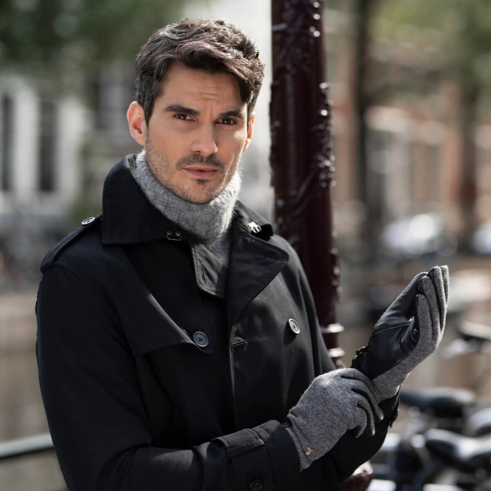 Grey Leather Gloves Wool Top - Men - Warm Lining - Premium Leather Gloves – Designed in Amsterdam – Schwartz & von Halen® - 8