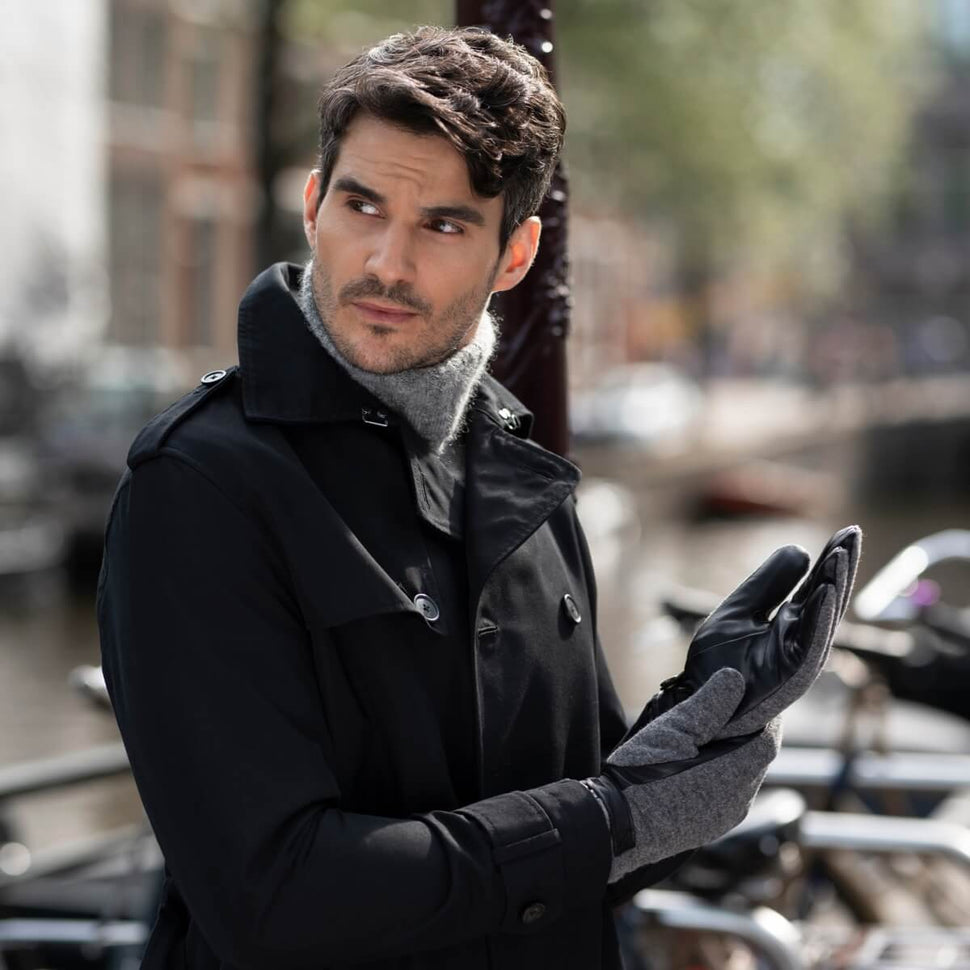 Grey Leather Gloves Wool Top - Men - Warm Lining - Premium Leather Gloves – Designed in Amsterdam – Schwartz & von Halen® - 10