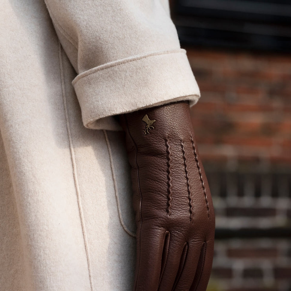 Leather Gloves Women Brown - Lambswool Lining - Touchscreen - Premium Leather Gloves – Designed in Amsterdam – Schwartz & von Halen® - 7