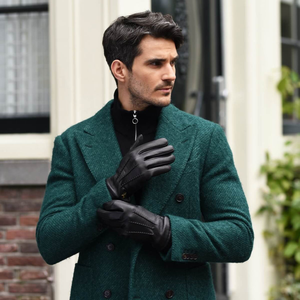 Harvey (black) - goatskin leather gloves with luxurious wool lining & touchscreen feature - Schwartz & von Halen - UK - 6