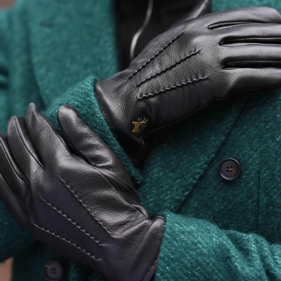 Black Leather Gloves Men von & Schwartz - Lining – Warm - Halen® Touchscreen