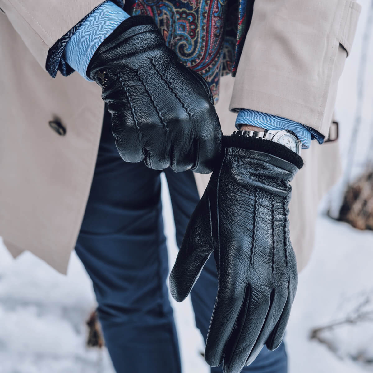 Harvey (black) - goatskin leather gloves with luxurious wool lining & touchscreen feature - Schwartz & von Halen - UK - 7