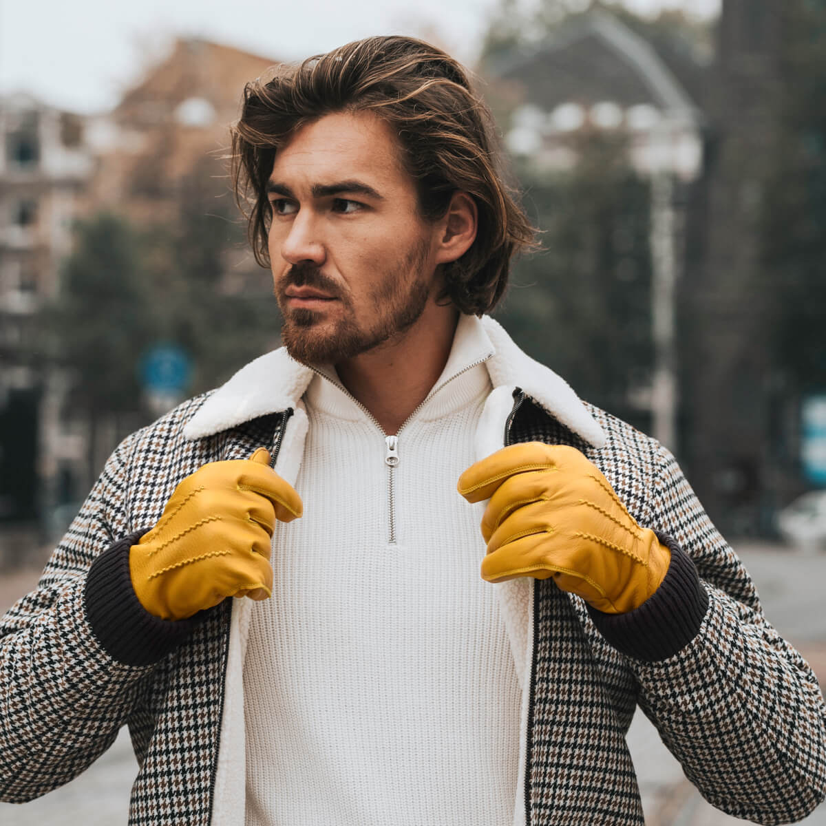William (yellow) - goatskin leather gloves with warm fleece lining and press-stud - Schwartz & von Halen - UK - 8