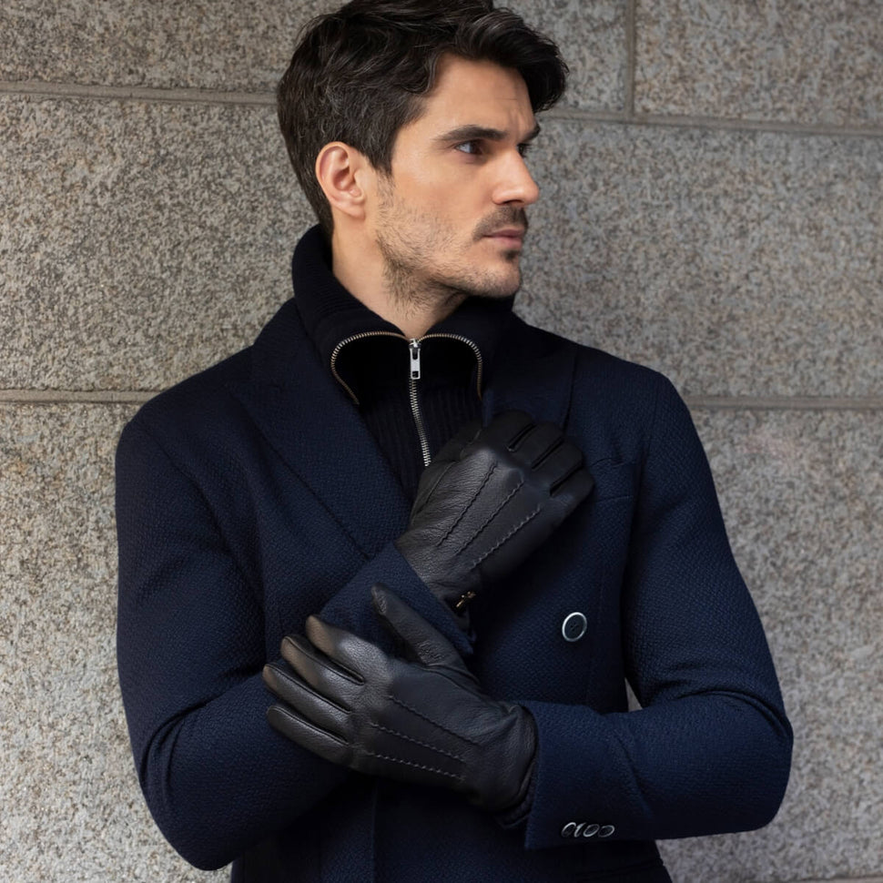 Black Leather Gloves Deerskin Men - Wool Lining - Premium Leather Gloves – Designed in Amsterdam – Schwartz & von Halen® - 8