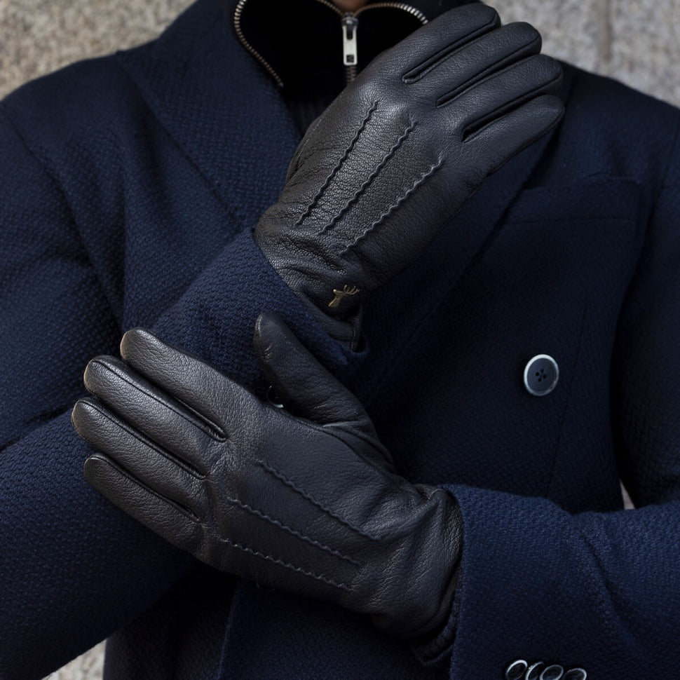 Black Leather Gloves Deerskin Men - Wool Lining - Premium Leather Gloves – Designed in Amsterdam – Schwartz & von Halen® - 5