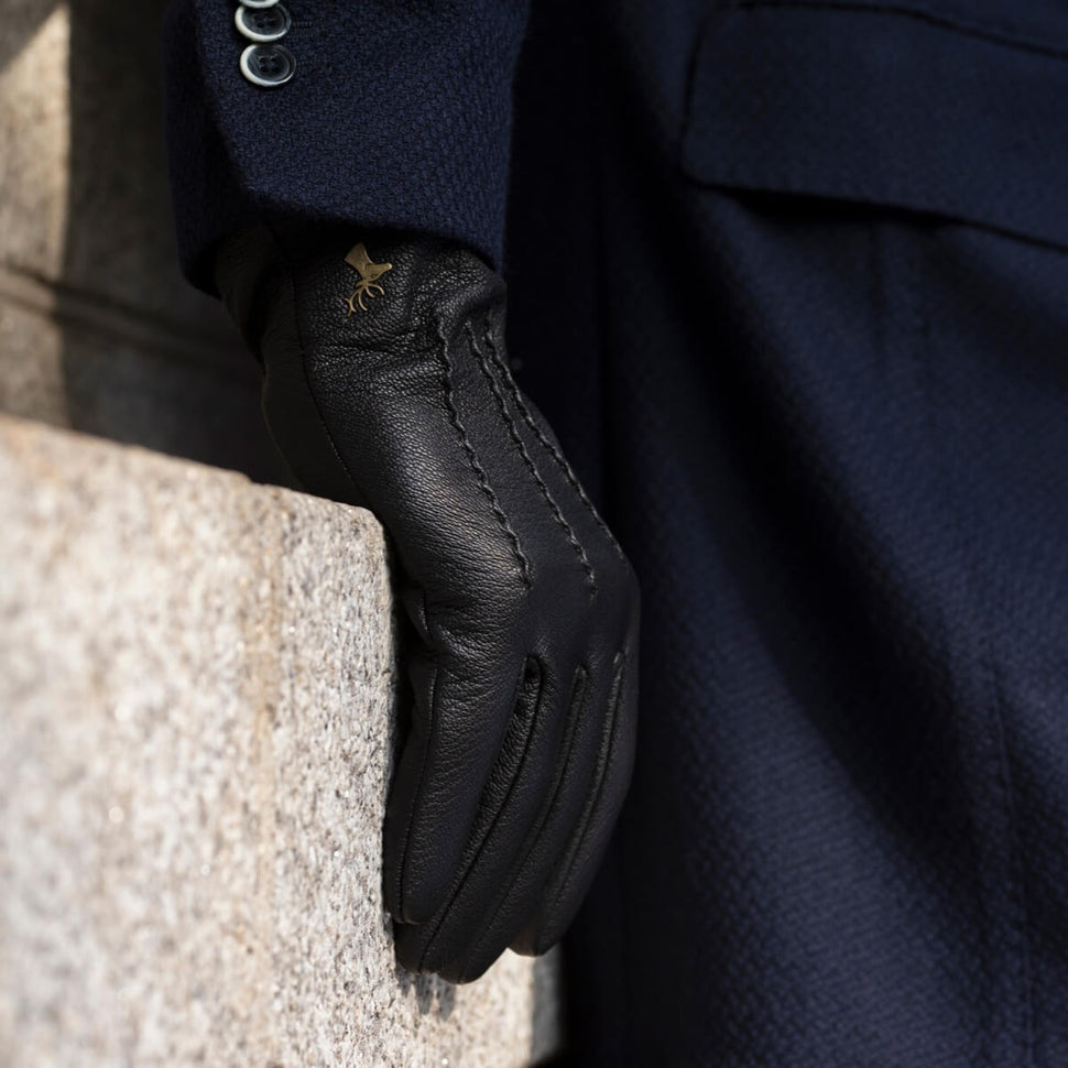 Black Leather Gloves Deerskin Men - Wool Lining - Premium Leather Gloves – Designed in Amsterdam – Schwartz & von Halen® - 7