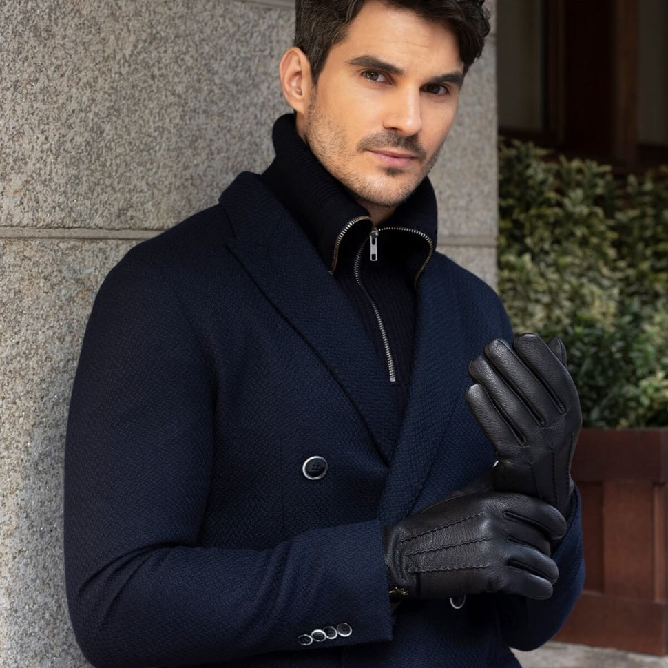 Black Leather Gloves Deerskin Men - Wool Lining - Premium Leather Gloves – Designed in Amsterdam – Schwartz & von Halen® - 6